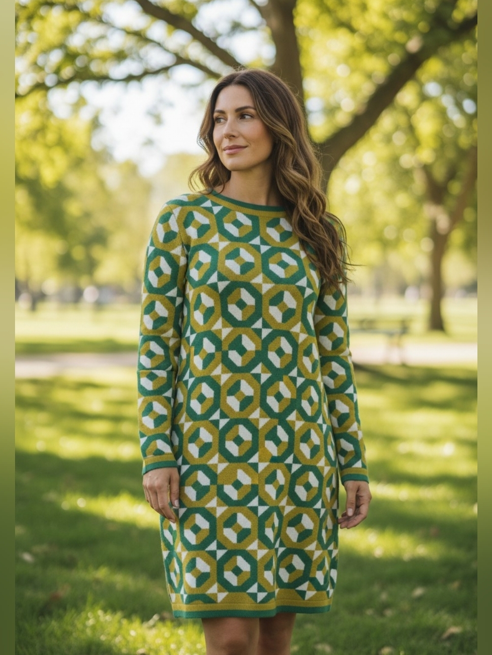 Boden Retro Geometeric 70s Colorful Boho Sweater Dress 14R